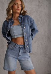 Niebieska Koszulowa Kurtka z Jeansu z Bawełny z Naszytymi Kieszeniami Giorriane. Niebieskie kurtki damskie Renee, l, bez wzorów, z bawełny, bez kaptura. Za 179.99 zł.