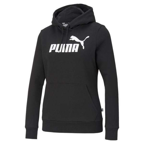 Damska bluza z kapturem z logo Essentials PUMA Black. Czarne bluzy z kapturem damskie Puma, xs, z dzianiny. Za 177.70 zł.