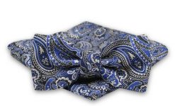 Niebiesko-Granatowa Mucha Męska -ALTIES- z Taką Samą Poszetką, Wzór Paisley, Łezki. Niebieskie krawaty i muchy męskie Alties, bez wzorów, eleganckie. Za 54.00 zł.