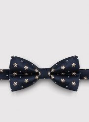 PAKO LORENTE – Granatowa mucha męska w srebrne i złote kwiatki i kropki. Szare krawaty i muchy męskie Pako Lorente, bez wzorów, eleganckie. Za 49.99 zł.