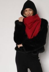 Czerwony Gładki Szalik z Frędzlami Vetiela. Czerwone szaliki i kominy damskie Born2be, na zimę, bez wzorów, z jeansu. Za 34.99 zł.