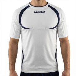 Męska koszulka do biegania z krótkim rękawem oddychająca biało-niebieska. Białe t-shirty sportowe męskie Legea, m, z bawełny, bez ramiączek, do biegania. Za 48.00 zł.
