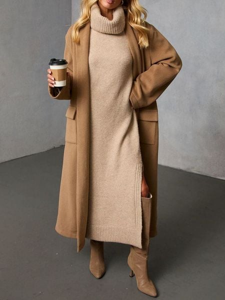 Milan Kiss Sukienka dzianinowa w kolorze beżowym rozmiar: L. Brązowe sukienki damskie Milan Kiss, l, bez wzorów, z dzianiny, bez kołnierzyka, bez ramiączek, maxi. Za 195.99 zł.