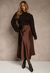 Brązowa Satynowa Midi Spódnica Rozkloszowana z Gumką w Pasie i Suwakiem Leose. Brązowe spódniczki damskie Renee, l, bez wzorów, z satyny, midi, rozkloszowane. Za 109.99 zł.