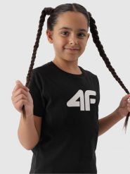 4F T-shirt z nadrukiem dziewczęcy - głęboka czerń 134 (8-9 lat). Czarne koszulki dziewczęce 4f, bez wzorów, z bawełny, bez ramiączek. Za 39.99 zł.