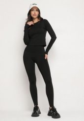 Czarny Komplet Sportowy Legginsy i Bluzka z Długim Rękawem Toretta. Czarne bluzki sportowe damskie Born2be, m, z aplikacjami, bez ramiączek. Za 99.99 zł.
