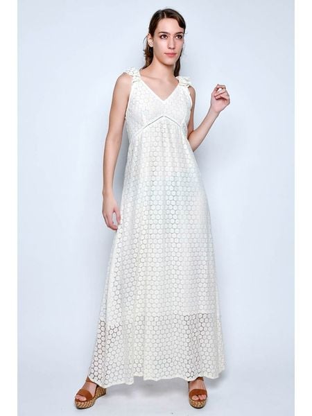 H.H.G. Sukienka w kolorze kremowym rozmiar: L. Brązowe sukienki damskie H.H.G., l, bez wzorów, z bawełny, bez kołnierzyka, bez ramiączek, maxi. Za 74.28 zł.