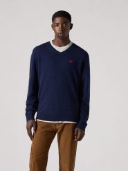 Levi's Sweter w kolorze granatowym rozmiar: XL. Niebieskie swetry męskie Levi's, s, bez wzorów, z wełny, bez kołnierzyka. Za 168.46 zł.