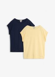 T-shirt z czystej bawełny organicznej (2 szt.). Niebieskie t-shirty damskie bonprix, bez wzorów, z bawełny, bez kołnierzyka. Za 74.99 zł.