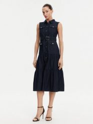 Morgan Sukienka jeansowa 251-RNAUTICA Granatowy Regular Fit. Niebieskie sukienki damskie Morgan, bez wzorów, z bawełny, bez kołnierzyka, bez ramiączek. Za 329.99 zł.
