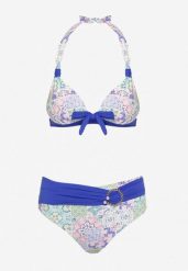 Granatowo-Beżowe Bikini z Ozdobnym Wzorem i Paskiem z Klamrą na Figach Uptella. Niebieskie bikini damskie Born2be, bez wzorów. Za 39.99 zł.