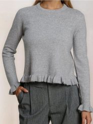 Sweter z ozdobnymi falbanami z domieszką wełny - szary. Szare swetry klasyczne damskie Sinsay, l, z wełny, bez kołnierzyka. Za 59.99 zł.