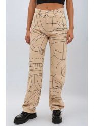Monki Spodnie w kolorze beżowym rozmiar: 46. Brązowe spodnie materiałowe damskie Monki, bez wzorów, z materiału, z podwyższonym stanem. Za 52.55 zł.