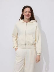 Rozpinana bluza - kremowy. Białe bluzy bez kaptura damskie Reserved, l, z bawełny. Za 109.99 zł.