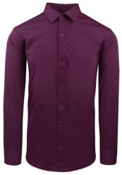 Elegancka Koszula z Dzianinowej Tkaniny - Prosty Krój - Bordo, Melanż. Czerwone koszule męskie Pazzani, bez wzorów, z bawełny, bez kołnierzyka, bez ramiączek. Za 199.00 zł.