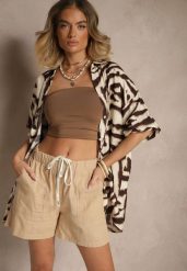 Beżowe Wiązane Szorty z Bawełny Basic z Kieszonkami Evitessa. Brązowe szorty damskie Renee, bez wzorów, z bawełny, eleganckie, z podwyższonym stanem. Za 39.99 zł.