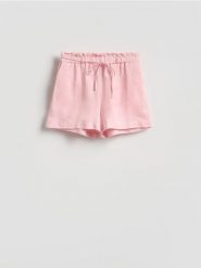 Szorty z lnem i wiskozą - pastelowy róż. Czerwone szorty damskie Reserved, bez wzorów, z wiskozy. Za 89.99 zł.