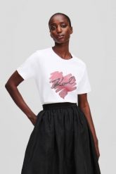KARL LAGERFELD Biały damski t-shirt z cyrkoniami Hearts RS. Białe t-shirty damskie Karl Lagerfeld, s, bez wzorów, z materiału, bez kołnierzyka. W wyprzedaży za 309.99 zł.