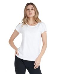 Luksusowa damska koszulka z krótkim rękawem. Białe bluzki sportowe damskie LEONE 1947 APPAREL, l, bez wzorów, z bawełny, bez kołnierzyka. Za 63.11 zł.