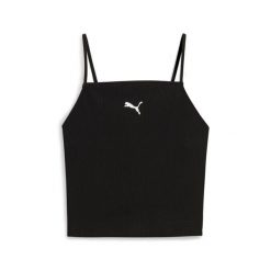 Damski prążkowany tank top Puma Wardrobe Essentials. Czarne topy damskie Puma, l, bez wzorów, z bawełny, bez kołnierzyka. Za 190.00 zł.