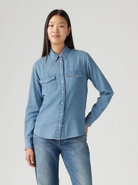 Levi's Koszula dżinsowa w kolorze niebieskim rozmiar: M. Niebieskie koszule damskie Levi's, m, bez wzorów, z bawełny, bez kołnierzyka, bez ramiączek. Za 169.95 zł.