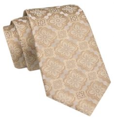 Modny Krawat Męski - Alties - Złoty w Geometryczny Wzór. Żółte krawaty i muchy męskie Alties, bez wzorów, z tkaniny, eleganckie. Za 49.00 zł.