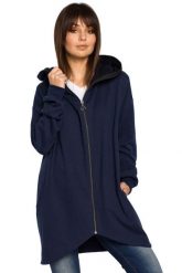 Asymetryczna Bluza z Kapturem - Granatowa. Brązowe bluzy z kapturem damskie MOE, l, z bawełny. Za 269.90 zł.