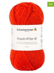 Schachenmayr since 1822 Przędza wełniana (10 szt.) "Wash+Filz-it!" w kolorze czerwonym - 10 x 50 g rozmiar: onesize. Czerwone kapcie damskie Schachenmayr since 1822, z wełny. Za 86.99 zł.
