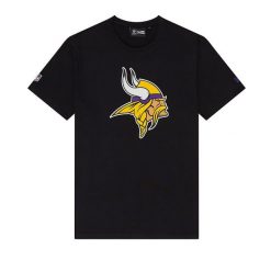 T-Shirt NFL Minnesota Vikings New Era Logo Noir. Czarne t-shirty męskie New Era, m, bez wzorów, z bawełny, bez kołnierzyka. Za 174.00 zł.