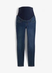 Jeansy ciążowe skinny z bawełną organiczną. Niebieskie jeansy damskie bonprix, moda ciążowa. Za 179.99 zł.