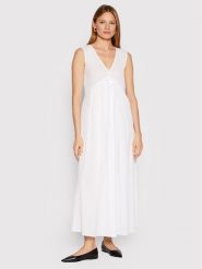 Max Mara Beachwear Sukienka letnia Volante 32210128 Biały Regular Fit. Białe sukienki damskie Max Mara Beachwear, na lato, bez wzorów, z bawełny, bez kołnierzyka, bez ramiączek. Za 799.99 zł.