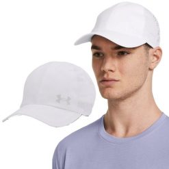 Czapka z daszkiem męska Under Armour Launch Adjustable Cap. Białe czapki męskie Under Armour, bez wzorów, sportowe. W wyprzedaży za 79.00 zł.