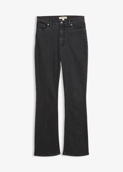 Dżinsy bootcut z wysokim stanem. Szare jeansy damskie bonprix, z podwyższonym stanem. Za 129.99 zł.