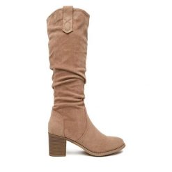 Kozaki JENNY. Brązowe kozaki damskie Jenny, bez obcasa, na słupku. Za 179.99 zł.
