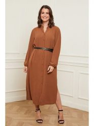 Curvy Lady Sukienka w kolorze jasnobrązowym rozmiar: 40/42. Brązowe sukienki damskie Curvy Lady, bez wzorów, ze skóry, klasyczne, bez kołnierzyka, bez ramiączek, midi. Za 131.45 zł.