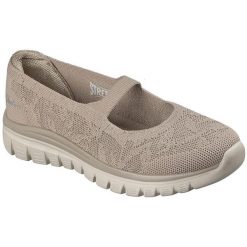 Baleriny damskie Skechers Graceful chic Motion. Brązowe baleriny damskie Skechers, bez wzorów, z materiału, bez obcasa. Za 490.00 zł.
