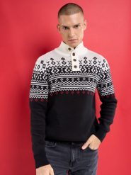Sweter męski z golfem z motywem norweskim czarny Kristof 906. Czarne kardigany męskie Big Star, na zimę, l, bez wzorów, z materiału, klasyczne, bez kołnierzyka. W wyprzedaży za 179.99 zł.