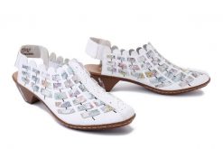 RIEKER 46778-80 white combination, sandały damskie. Białe sandały damskie Rieker, bez wzorów, bez obcasa, na obcasie. Za 244.93 zł.