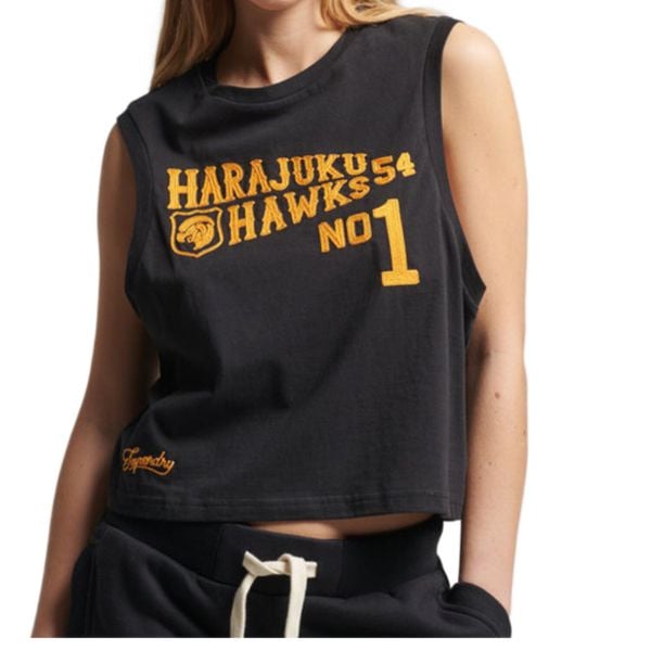 Koszulka sportowa damska Superdry Vintage Collegiate Tank. Czarne bluzki sportowe damskie Superdry., m, z bawełny, bez kołnierzyka, bez ramiączek. W wyprzedaży za 141.05 zł.