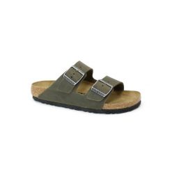 Klapki damskie Birkenstock 1027039. Zielone klapki damskie Birkenstock, bez wzorów, z materiału, bez obcasa. Za 778.00 zł.