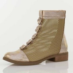 Złote wiosenne ażurowe botki damskie Jezzi Asa62-130. Żółte botki damskie Jezzi, na jesień, z jeansu, boho, bez obcasa, na obcasie, bez zapięcia. Za 249.00 zł.