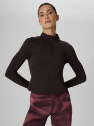 4F Bluza treningowa slim bez kaptura damska - brązowa S. Brązowe bluzy sportowe damskie 4f, s, bez wzorów, bez ramiączek, bez kaptura. Za 199.99 zł.
