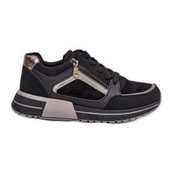 Buty Sportowe Damskie Z Suwakiem Na Platformie Czarne. Czarne buty sportowe na co dzień damskie bez wzorów, ze skóry. Za 90.47 zł.