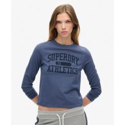 Wąska koszulka z długim rękawem Athletic Ringer. Niebieskie bielizna termoaktywna damska Superdry., bez kołnierzyka, bez ramiączek. W wyprzedaży za 138.80 zł.