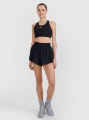 Spodenki treningowe fitness damskie szybkoschnące. Czarne spodenki sportowe damskie 4f, l, z materiału, do biegania. Za 129.99 zł.