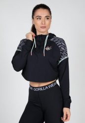 Zion Cropped Bluza z kapturem - Czarny. Czarne bluzy sportowe damskie GORILLA WEAR, m, bez wzorów, z elastanu, bez ramiączek, z kapturem. Za 289.25 zł.
