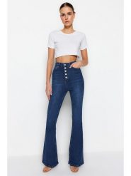 Trendyol Dżinsy - Slim fit - w kolorze niebieskim rozmiar: 34. Niebieskie jeansy damskie Trendyol, z podwyższonym stanem. Za 109.78 zł.