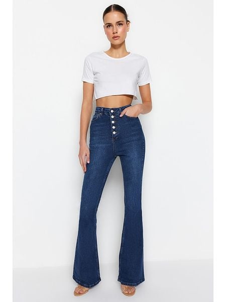 Trendyol Dżinsy - Slim fit - w kolorze niebieskim rozmiar: 42. Niebieskie jeansy damskie Trendyol, z podwyższonym stanem. Za 96.14 zł.