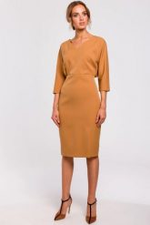 Sukienka elegancka ołówkowa zbluzowana góra i dekolt V brązowa. Brązowe sukienki damskie Sukienki.shop, do pracy, xxl, bez wzorów, biznesowe, bez kołnierzyka, bez ramiączek, ołówkowe. Za 229.00 zł.