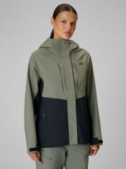 4F Kurtka trekkingowa membrana 10000 damska - khaki S. Brązowe kurtki damskie 4f, s, bez wzorów, bez kaptura. Za 399.99 zł.